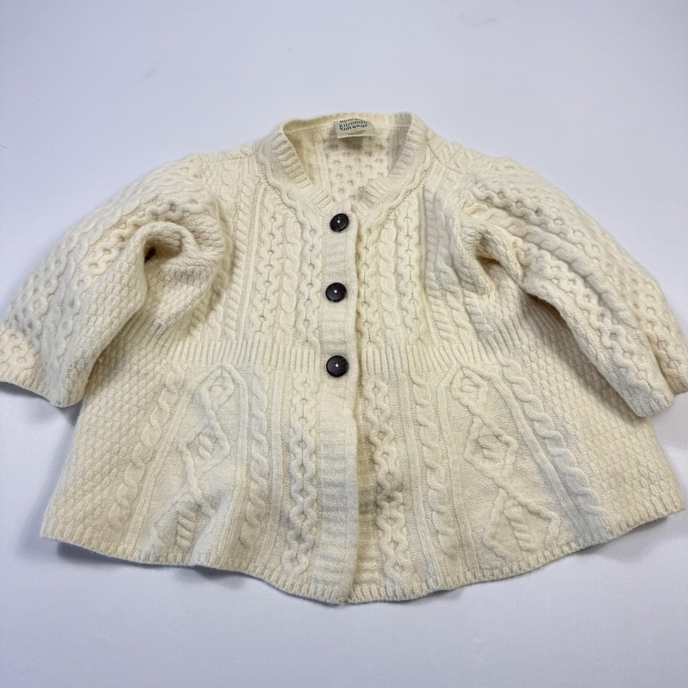 Kilronan Knitwear Sweater Womens‎ Small Cream Merino Wool Aran Knit Ireland